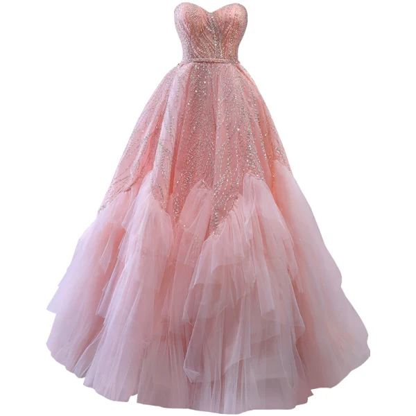 High End Pink Perlenstickerei Pailletten Rüschen Ballkleider 2023 A Linie Bandeau Ärmellos Rückenfreies Lange Ball Festliche Kleider