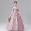 Chic / Beautiful Lavender Pearl Sequins Lace Flower Birthday Flower Girl Dresses 2025 Ball Gown Scoop Neck Short Sleeve Floor-Length / Long