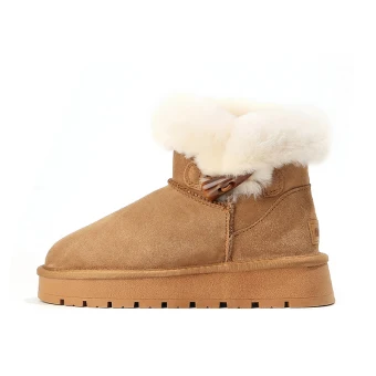 Keep Warm Brown Winter Suede Snow Boots 2024 Street Wear Leather Round Toe Womens Sandals