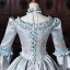 Vintage / Originale Médiévale Bleu Ciel Perle Noeud Faux Diamant Robe De Bal 2026 Robe Boule Encolure Dégagée Manches de cloche Longue Robe De Ceremonie
