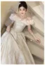 Charming Champagne Glitter Prom Dresses 2025 A-Line / Princess Ruffle Off-The-Shoulder Short Sleeve Backless Floor-Length / Long Formal Dresses