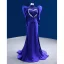 High-end Vintage / Retro Royal Blue Handmade  Beading Sequins Evening Dresses 2022 Trumpet / Mermaid High Neck Puffy 1/2 Sleeves Sweep Train Evening Party Formal Dresses