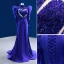 High-end Vintage / Retro Royal Blue Handmade  Beading Sequins Evening Dresses 2022 Trumpet / Mermaid High Neck Puffy 1/2 Sleeves Sweep Train Evening Party Formal Dresses