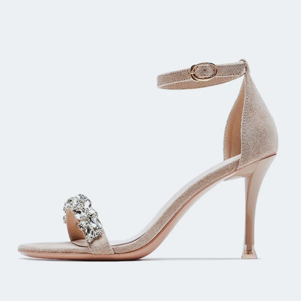 Sexy Noire Soirée Daim Sandales Femme 2022 Bride Cheville Faux Diamant 8 cm Talons Aiguilles Peep Toes / Bout Ouvert Sandales Talons Hauts