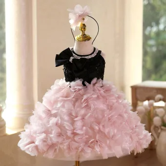 Charmant Rougissant Rose Perle Paillettes Appliques Anniversaire Courte Robe Ceremonie Fille 2025 Robe Boule Encolure Dégagée Noeud Sans Manches Dos Nu