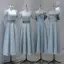 Modest / Simple Sky Blue Bridesmaid Dresses 2022 A-Line / Princess Short Sleeve Backless Tea-length Bridesmaid Dresses