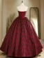 Schöne Burgunderrot Rose Drucken Ballkleider 2024 Ballkleid Bandeau Ärmellos Rückenfreies Lange Ball Festliche Kleider