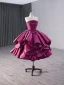 High-end Fuchsia Cascading Ruffles Satin Prom Dresses 2024 Ball Gown Strapless Sleeveless Backless Tea-length Prom Formal Dresses
