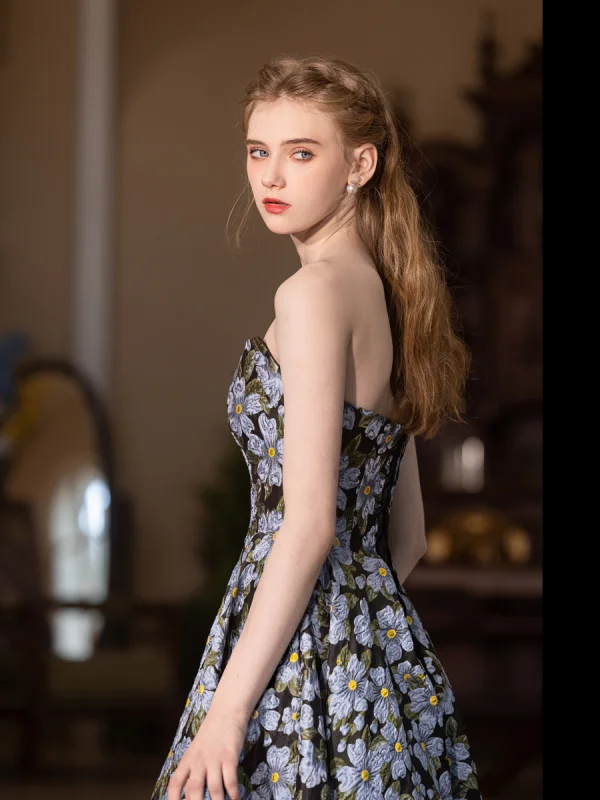 Vintage / Retro Multi-Colors Floral Prom Dresses 2025 A-Line / Princess Strapless Sleeveless Backless Floor-Length / Long Satin Formal Dresses
