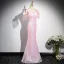 Sparkly Blushing Pink Sequins Beading Tassel Evening Dresses 2024 Trumpet / Mermaid Scoop Neck Short Sleeve Floor-Length / Long Evening Party Formal Dresses