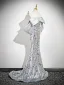 Scintillantes Argenté Paillettes Robe De Soirée 2025 Trompette / Sirène De l'épaule Sans Manches Dos Nu Train De Balayage Soirée Robe De Ceremonie