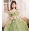 Flower Fairy Sage Green Appliques Birthday Flower Girl Dresses 2024 Ball Gown Scoop Neck Short Sleeve Backless Floor-Length / Long Tulle Flower Girl Dresses