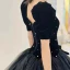 Bling Bling Bleu Marine Daim Étoile Paillettes Robe De Soirée 2023 Robe Boule Encolure Carrée Noeud Gonflée Manches Courtes Dos Nu Longue Soirée Robe De Ceremonie