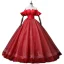 Elegant Red Spotted Prom Dresses 2022 Ball Gown Off-The-Shoulder Bell sleeves Backless Bow Sash Floor-Length / Long Formal Dresses