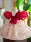 Chic / Beautiful Burgundy Spotted Bow Short Flower Girl Dresses 2023 Ball Gown Birthday Square Neckline Puffy Short Sleeve