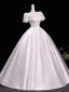 Vintage / Retro Ivory Pearl Appliques Prom Dresses 2026 Ball Gown Scoop Neck Short Sleeve Backless Floor-Length / Long Formal Dresses
