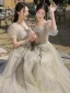 Modest / Simple Sage Green Bridesmaid Dresses 2022 A-Line / Princess Short Sleeve Backless Bow Sash Floor-Length / Long Wedding Party Dresses