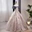 Fashion Dusky Pink Sequins Prom Dresses 2023 Ball Gown Square Neckline Bow Short Sleeve Backless Floor-Length / Long Formal Dresses
