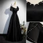 Élégant Noire Satin Robe De Bal 2023 Princesse Perle Encolure Dégagée Manches Courtes Dos Nu Longue Promo Robe De Ceremonie