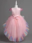 Chic / Beautiful Candy Pink Sequins Bow Sash Asymmetrical Birthday Flower Girl Dresses 2024 Ball Gown Scoop Neck Short Sleeve