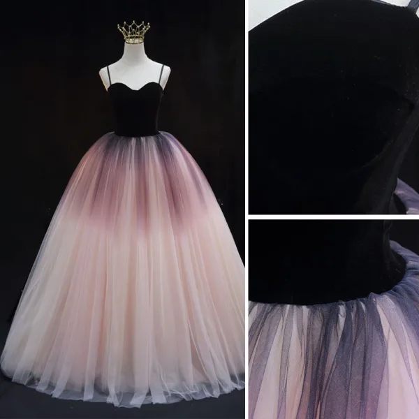 Charming Purple Gradient-Color Prom Dresses 2022 Ball Gown Spaghetti Straps Sleeveless Backless Floor-Length / Long Prom Formal Dresses