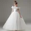 Chic / Belle Blanche Étoile Paillettes Papillon Brodé Mariage Robe Ceremonie Fille 2025 Robe Boule Encolure Dégagée Manches Courtes Longue Robe Ceremonie Fille