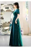 Vintage / Retro Dark Green Prom Dresses 2022 A-Line / Princess Scoop Neck Short Sleeve Backless Floor-Length / Long Prom Formal Dresses