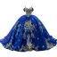 High-end Vintage / Retro Royal Blue Handmade  Beading Sequins Prom Dresses 2023 Ball Gown Spaghetti Straps Short Sleeve Backless Chapel Train Prom Formal Dresses