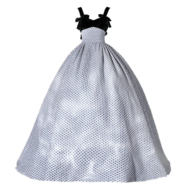 Élégant Noire Robe De Bal 2022 Robe Boule Encolure Carrée Bleu Tachetée Sans Manches Dos Nu Noeud Longue Robe De Ceremonie
