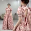 Chic / Beautiful Burgundy Floral Pearl Evening Dresses 2022 A-Line / Princess High Neck Backless Short Sleeve Floor-Length / Long Evening Party Formal Dresses