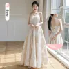 Chic / Beautiful Champagne Sequins Bridesmaid Dresses 2023 A-Line / Princess Backless Floor-Length / Long Bridesmaid Dresses