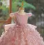 Lovely Blushing Pink Pearl Appliques Birthday Flower Girl Dresses 2024 Ball Gown Scoop Neck Cap Sleeves Bow Floor-Length / Long