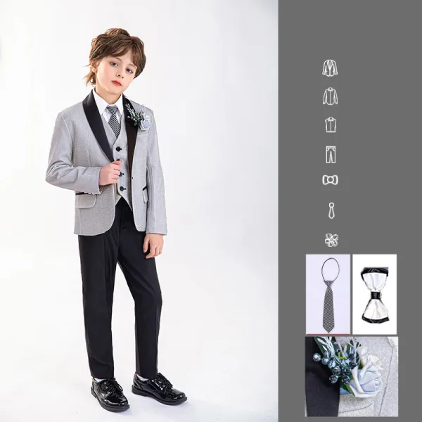 Black Long Sleeve Wedding Boys Wedding Suits 2025 Body Jewellery Coat Pants Shirt Tie Vest Boys Wedding Suits
