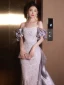 Sexy Lavendel Perlenstickerei Perle Abendkleider 2024 Meerjungfrau Off Shoulder Kurze Ärmel Rückenfreies Schleife Sweep / Pinsel Zug Abend Festliche Kleider