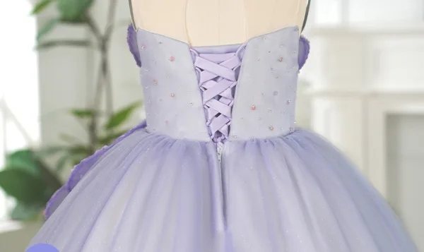 Chic / Beautiful Lavender Sequins Birthday Flower Girl Dresses 2025 Ball Gown Strapless Sleeveless Backless Floor-Length / Long Flower Girl Dresses