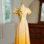 Vintage Farbverlauf Gelb Spitze Blumen Ballkleider 2025 A Linie Stehkragen Kurze Ärmel Lange Ball Festliche Kleider