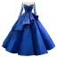 Luxe Bleu Roi Perlage Perle Paillettes En Dentelle Fleur Volants en Cascade Robe De Bal 2022 Robe Boule Encolure Dégagée Manches Longues Longue Promo Robe De Ceremonie