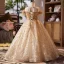 Sparkly Gold Beading Sequins Birthday Flower Girl Dresses 2025 Ball Gown Scoop Neck Short Sleeve Backless Floor-Length / Long Tulle