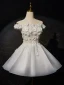 Charmant Blanche Perle Faux Diamant En Dentelle Fleur Appliques Robe De Mariée Courte 2024 De l'épaule Sans Manches Dos Nu Courte Robe De Mariée