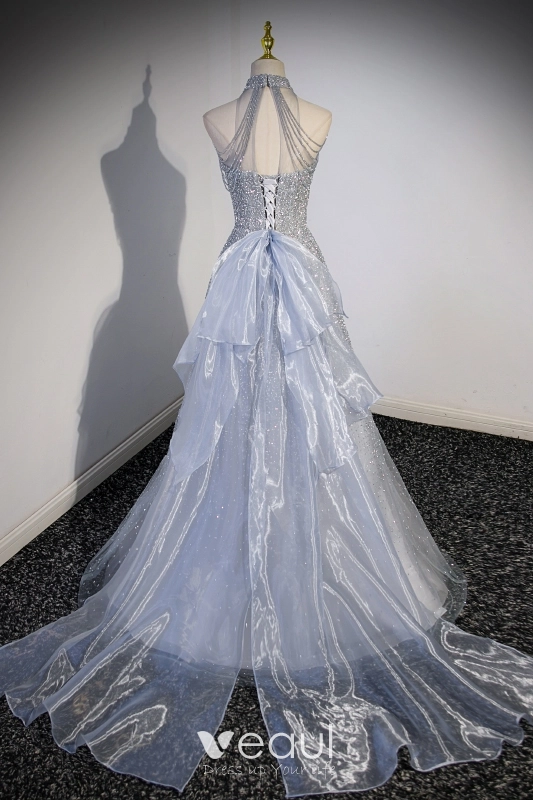 A-Line/Princess Halter Sleeveless Short/Mini Backless Cocktail Dresses with Self-tie Bow & 3D Flowers