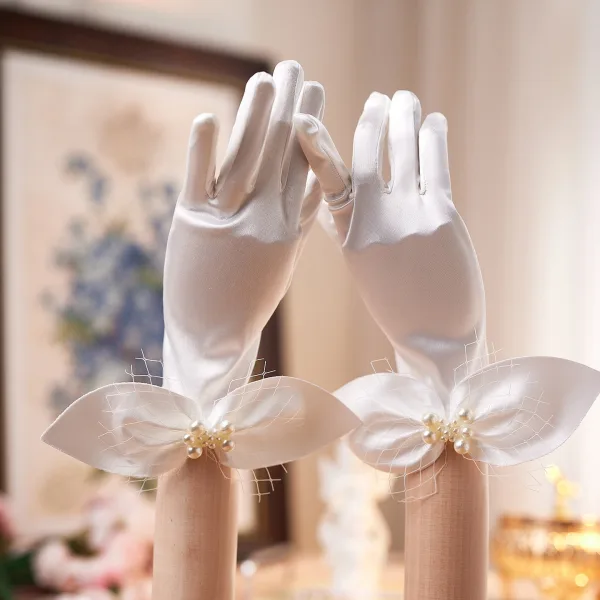 Elegant Elfenben Perle Sløyfe Satin Bryllup Brudehansker 2026