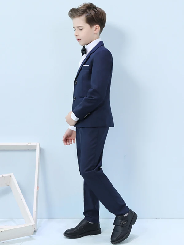 Navy Blue Long Sleeve Boys Wedding Suits 2022 Wedding Coat Pants Shirt Tie Vest