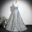 Elegant Sky Blue Printing Prom Dresses 2025 A-Line / Princess Off-The-Shoulder Sleeveless Backless Floor-Length / Long Prom Formal Dresses