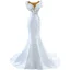 High-end White Beading Pearl Satin Wedding Dresses 2022 Trumpet / Mermaid Ruffle Scoop Neck Sleeveless Floor-Length / Long Wedding