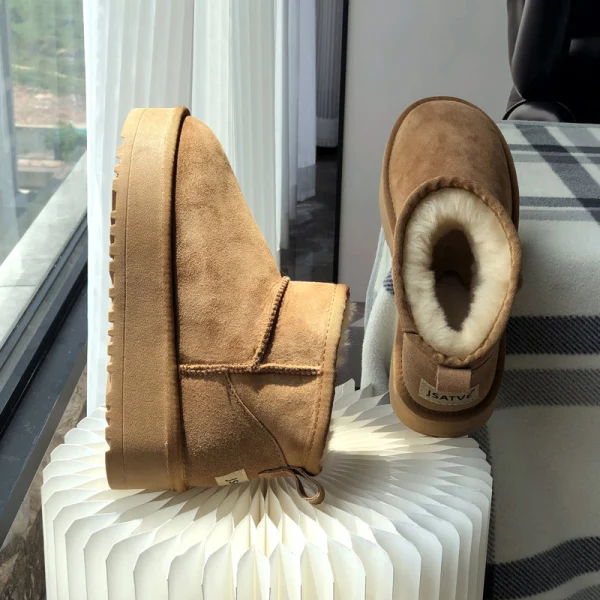 Keep Warm Brown Suede Street Wear Snow Boots 2024 Leather Round Toe Womens Boots