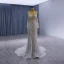 High End Charmant Weiß Handgefertigt Perlenstickerei Perle Strass Pailletten Ballkleider 2024 Meerjungfrau Bandeau Kurze Ärmel Rückenfreies Sweep / Pinsel Zug Strand