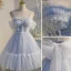Chic / Belle Bleu Ciel Volants Perle En Dentelle Fleur Anniversaire Robe De Fête 2022 Princesse Bretelles Spaghetti Sans Manches Dos Nu Noeud Longue Cocktail Robe De Ceremonie
