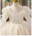 Élégant Ivoire Perle Paillettes Gland Anniversaire Robe Ceremonie Fille 2025 Robe Boule Encolure Carrée Manches Longues Dos Nu Train De Balayage