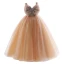 Fashion Champagne Birthday Flower Girl Dresses 2022 A-Line / Princess Square Neckline Sleeveless Backless Pearl Rhinestone Sequins Bow Floor-Length / Long Flower Girl Dresses