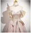 Fashion Blushing Pink Glitter Tassel Prom Dresses 2025 A-Line / Princess Off-The-Shoulder Bow Sash Backless Short Sleeve Floor-Length / Long Prom Formal Dresses
